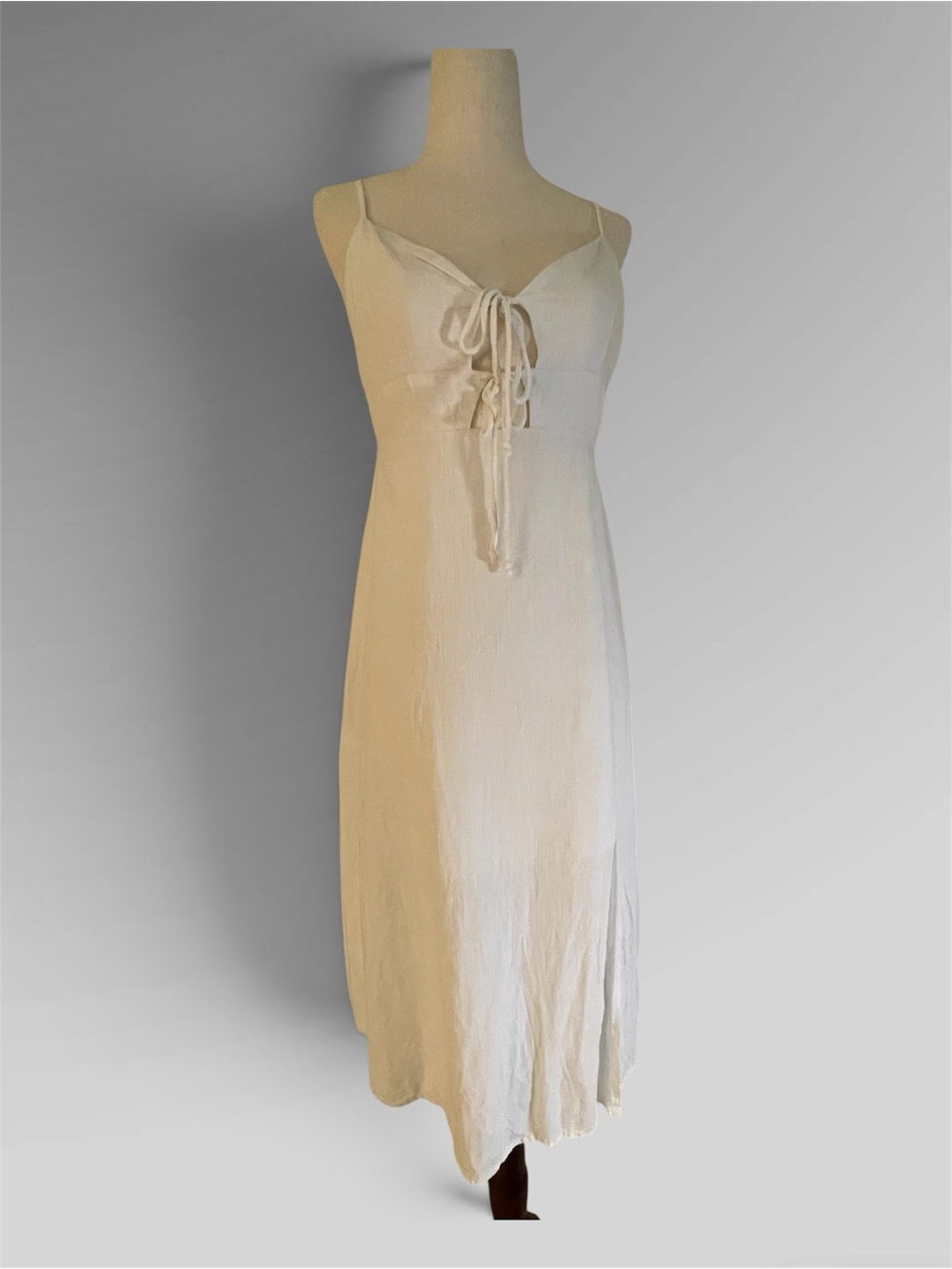 Endless Blu Linen Blend White Tie Front Dress M